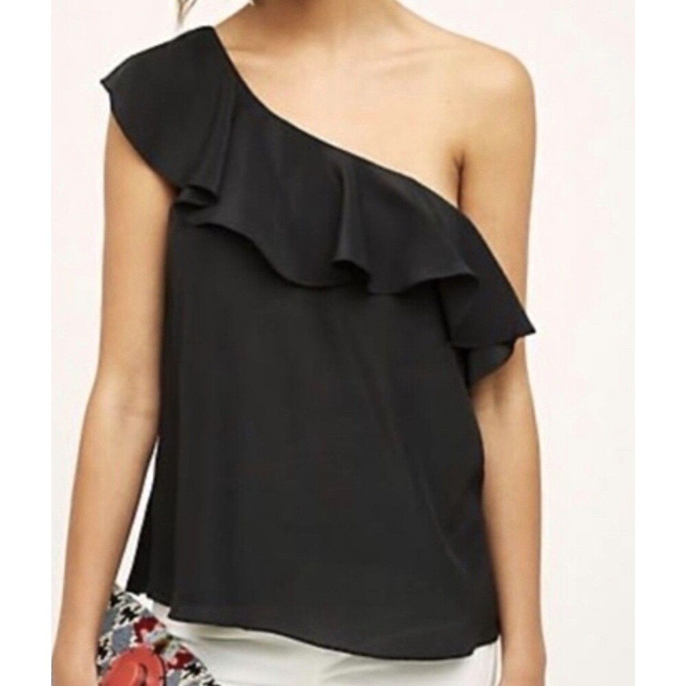 Mossimo Women's Black One Shoulder Ruffle Chiffon Sleeveless Blouse Sz M